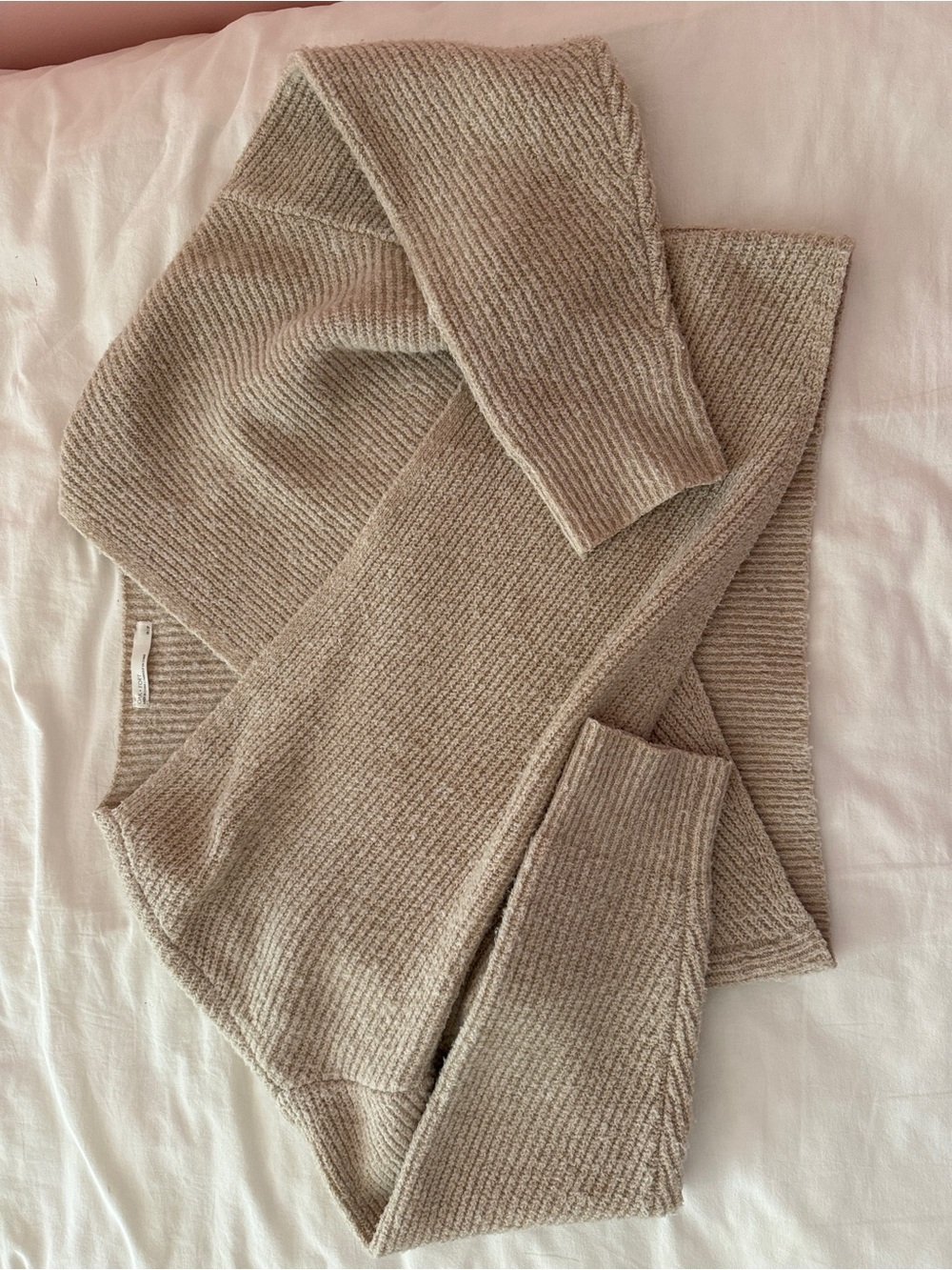 OAK + FORT Taupe Ribbed Crewneck Sweater